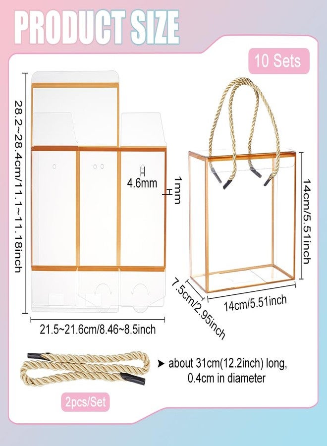 BENECREAT 10 Set Transparent Favor Boxes, 5.5x5.5x3 Inch Treat Gift Boxes with Goldenrod Border Lace and Handle for Candy Chocolate, Party Favors, Christmas Gift Packaging - Image 2